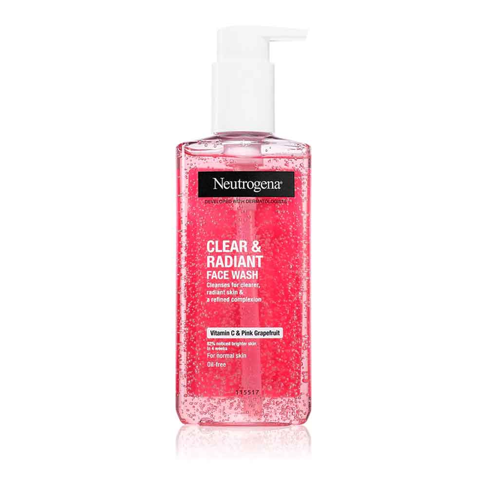 ژل شستشوی صورت نوتروژینا مدل Clear & Radiant حاوی ویتامین C و گریپ فروت صورتی